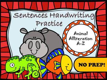 Preview of Sentences Handwriting Practice: Animal Alliteration A-Z