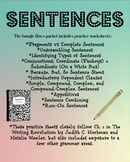 Sentences Practice- Google Docs- Follows Ch.1 in The Writi