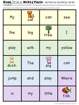 Sentences: Read, Trace, Write & Paste sight words PRE-PRIMER | TpT