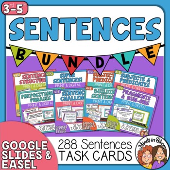 Preview of Sentences Task Card Bundle | Print and Digital | Google Apps and TpT's Easel