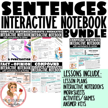 Preview of Sentences Interactive Notebook BUNDLE | 10 Complete Lessons