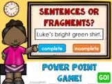 Sentences and Fragments PowerPoint Game