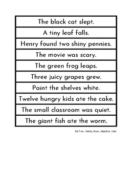 Sentences for Symbolizing - Montessori Grammar Symbols by Vicki Thompson