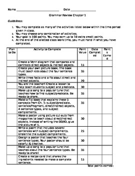 Preview of Sentences/Direct & Indirect Objects/Subject Complements Menu Project