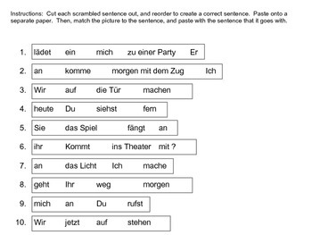 Preview of Separable Prefix Verbs -- Cut and Paste activity