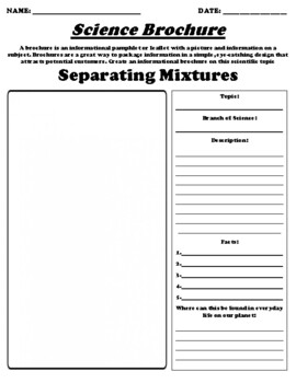 Preview of Separating Mixtures "Informational Brochure" UDL WebQuest & Worksheet