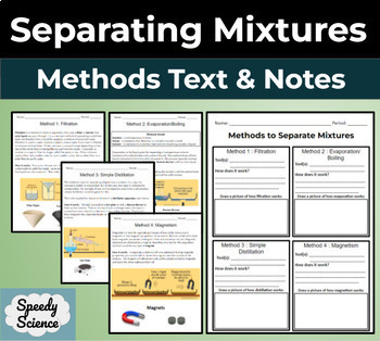Preview of Separating Mixtures Methods Readings & Notes Sheet (distillaton, filtration...)