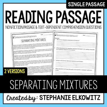 Preview of Separating Mixtures Reading Passage | Printable & Digital