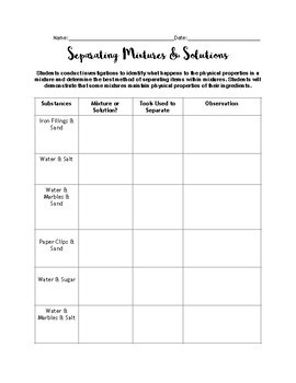 Separating Mixtures & Solutions Activity & Foldable by Savvy Science Lady
