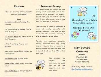 Preview of Separation Anxiety Brochure Back to School Beginning Of Year Parent Resource