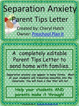 Preview of Separation Anxiety Editable Letter for Parents