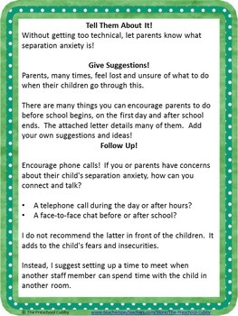 Separation Anxiety Editable Letter for Parents by The Preschool Plan It