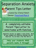 Separation Anxiety Editable Letter for Parents