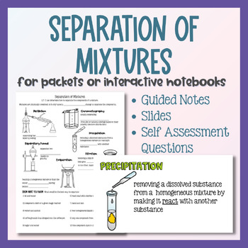 Preview of Separation of Mixtures Lesson and Guided Notes
