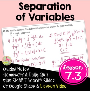 Preview of Calculus Separation of Variables with Lesson Video (Unit 7)