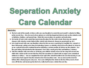 Preview of Seperation Anxiety Calendar