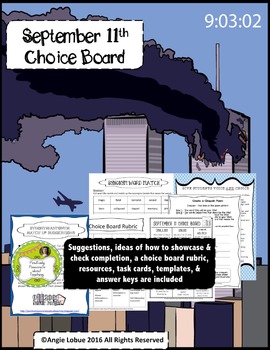 Preview of September 11 (9/11) Choice Board: Suggestions, Resources & Task Cards Included