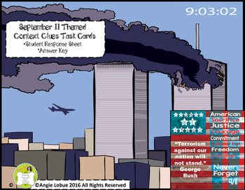 Preview of September 11 (9/11) Themed Context Clues Task Cards