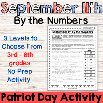 Preview of September 11 By the Numbers Math Activity Patriot Day Twin Towers
