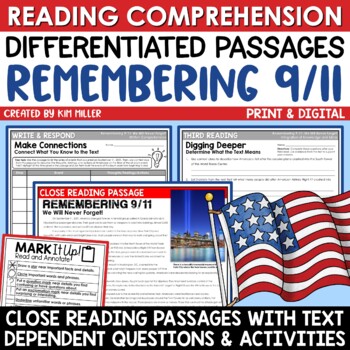 Preview of September 11 Differentiated Close Reading Comprehension Passages Patriot Day