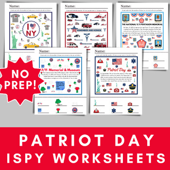 Preview of September 11 (Patriot Day) iSpy Printable Worksheets