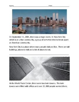 Preview of September 11 Reading for Kids Community Worksheet 9/11