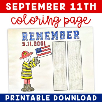 Preview of September 11th Printable Coloring Page For Kids, Remember 9/11 Activities