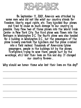 September 11th Activity 3 EASY Printables!!! by Rebecca Buckner | TpT