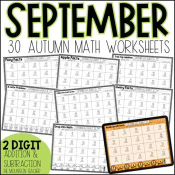 Preview of Fall 2 Digit Addition and Subtraction | Math Facts to 100 Worksheets for Autumn