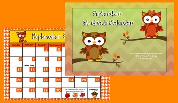 Preview of September 1st Grade Calendar for ActivBoard