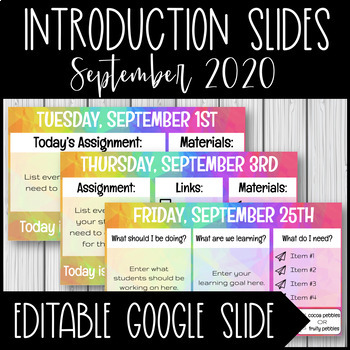 September 2020 Introduction Slideshow - Editable Google Slideshow - Freebie