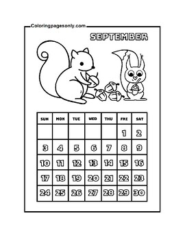 Preview of September 2023 Calendar-Coloring Handout