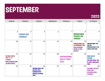 Preview of September 2023 Special Days Calendar