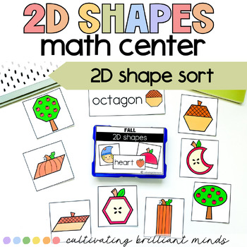 Preview of Fall 2D Shapes Sort Math Center | Autumn | Shape Activities | Kindergarten, 1st