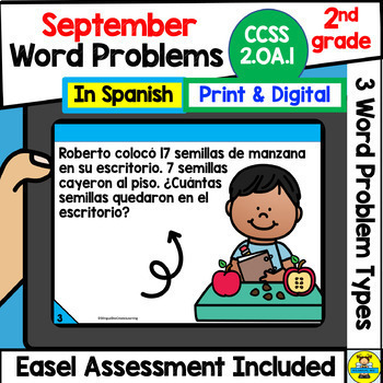 Preview of September 2nd grade Addition and Subtraction Math Word Problems in Spanish