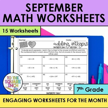 Preview of September 7th Grade Math Holiday Math Worksheets