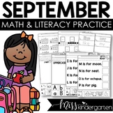September Activities Math & Literacy Worksheets for Kindergarten