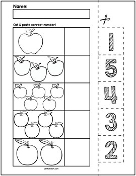 September Apples Cut & Match Worksheets | Numbers 1-5 by preKautism