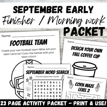Preview of September Back to School Morning Work or Early Finisher Activity Packet