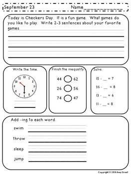 september bell work for 2nd grade by curriculum craze tpt