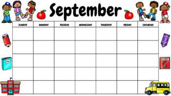 Preview of September - Blank Calendar PNG, Background Image, Digital, Virtual Learning