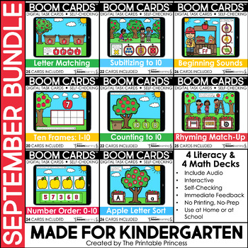 Preview of September Boom Cards™ for Kindergarten: Apple Theme Bundle | Digital Resource