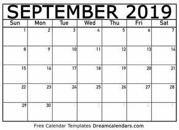 Preview of September Calendar 2019 - Printable Template