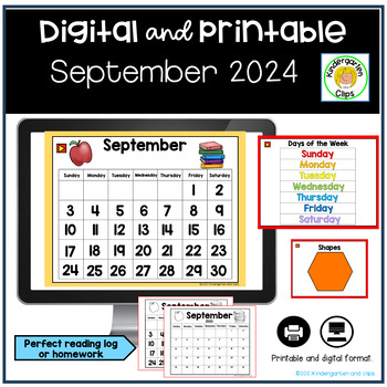 Preview of September Calendar Printable and Digital