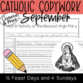 2023 September Catholic Copywork Bundle: Printing & Cursiv