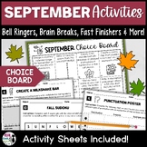 September Choice Board Activities - Early Finishers, Brain
