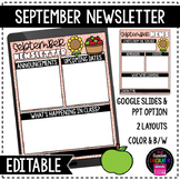 September Classroom Newsletter Template - EDITABLE - Print