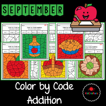 Preview of September Color by Code Addition Worksheets