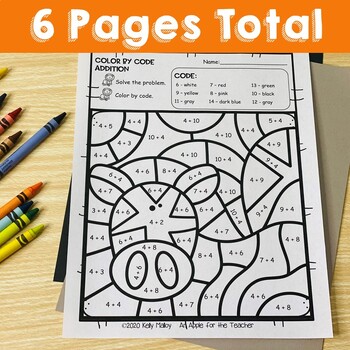 September Coloring Pages 1st 2nd Grade Addition Color by Number | TPT