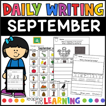 September Daily Writing Prompts for Kindergarten | Back to school Writing